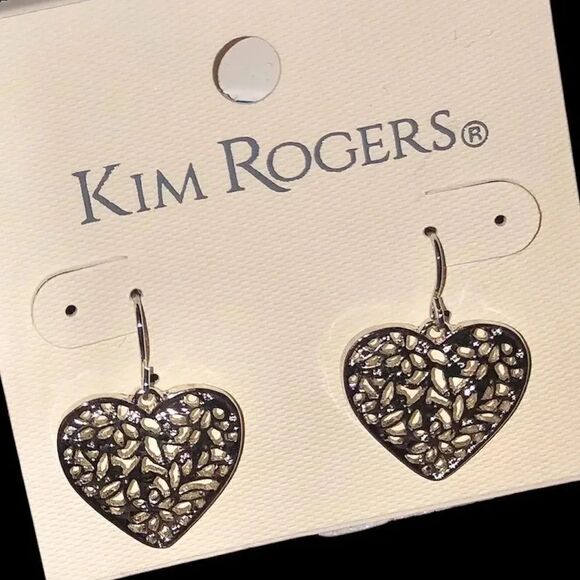 Kim Rogers by Belk Silver Floral Heart Fishhook Earrings New on Tag - Picture 1 of 3